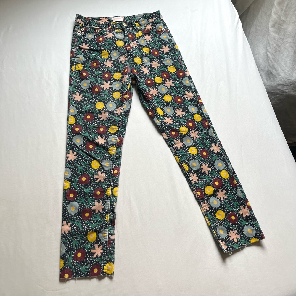 GORMAN black green multicolor floral corduroy slim‎ leg cropped pants